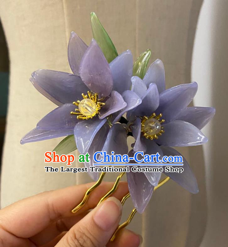 Chinese Classical Ming Dynasty Purple Lily Flowers Hair Comb Women Hanfu Hair Accessories Handmade Ancient Princess Hairpin