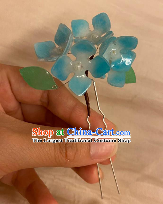 Chinese Ancient Palace Lady Blue Hydrangea Hairpin Hanfu Hair Accessories Handmade Hair Clip