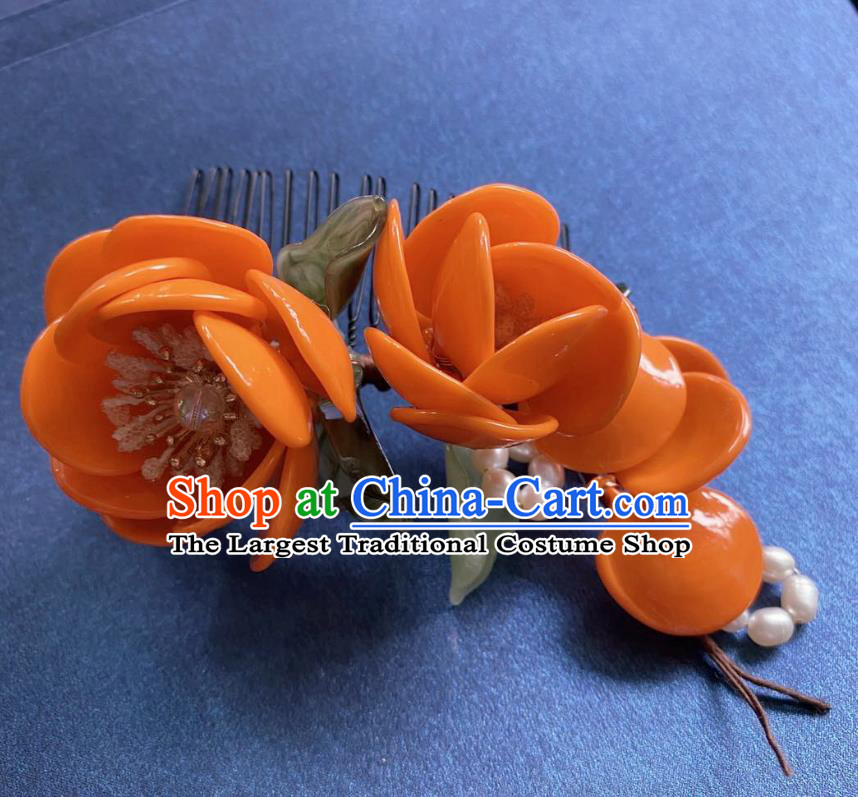 Chinese Classical Orange Plum Hair Comb Women Hanfu Hair Accessories Handmade Ancient Song Dynasty Princess Flowers Hairpin