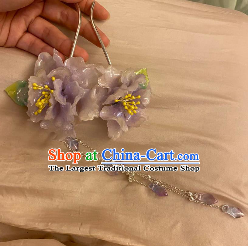 Chinese Ancient Palace Lady Tassel Hairpin Hanfu Hair Accessories Handmade Purple Flowers Hair Comb