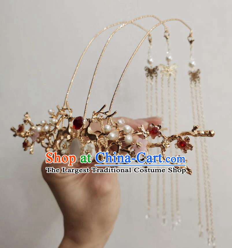 Chinese Tang Dynasty Classical Hairpin Handmade Ancient Princess Hanfu Hair Accessories Women Tassel Opal Hair Crown