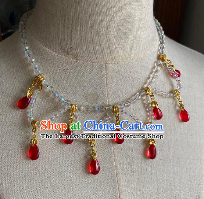 Chinese Handmade Red Water Drop Necklet Classical Jewelry Accessories Ancient Hanfu Beads Necklace for Women