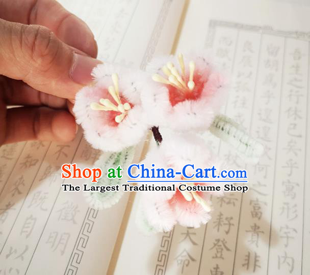 Chinese Ancient Princess Pink Velvet Plum Flowers Hairpins Hair Accessories Handmade Qing Dynasty Palace Lady Hair Stick