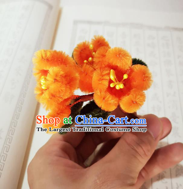 Chinese Ancient Princess Orange Velvet Hairpins Hair Accessories Handmade Qing Dynasty Palace Lady Plum Blossom Hair Stick