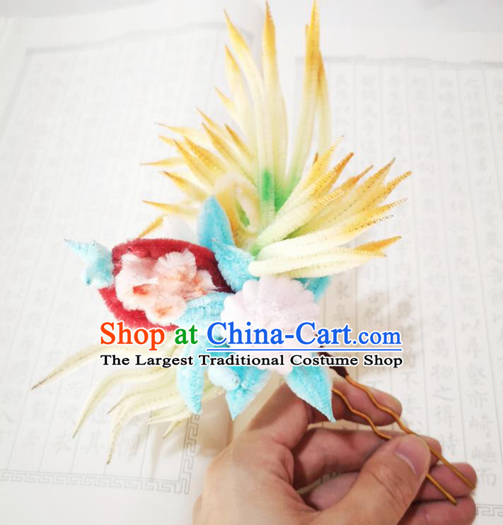 Chinese Ancient Princess Velvet Chrysanthemum Hairpins Hair Accessories Handmade Qing Dynasty Court Hair Stick