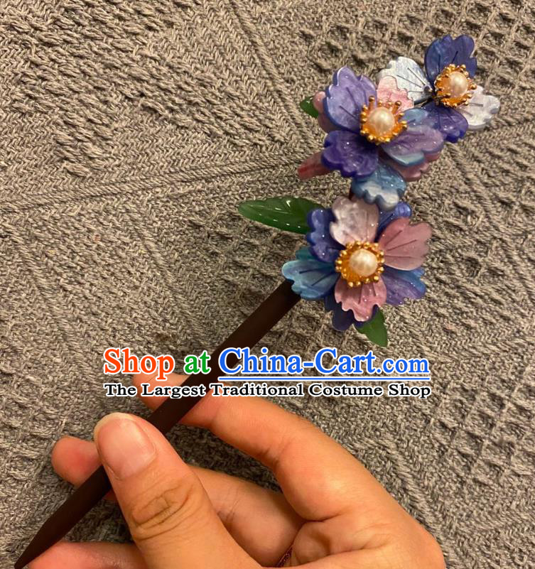 Chinese Ancient Princess Wood Hairpin Hanfu Hair Accessories Women Handmade Purple Sakura Hair Clip