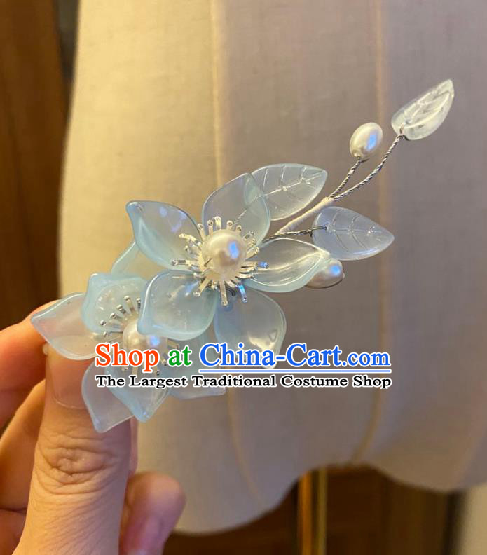 Chinese Ancient Princess Blue Sakura Hairpin Hanfu Hair Accessories Women Handmade Hair Claw