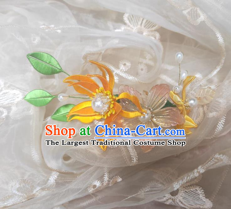 Chinese Ancient Princess Hairpins Hair Accessories Handmade Hanfu Golden Silk Flower Hair Stick