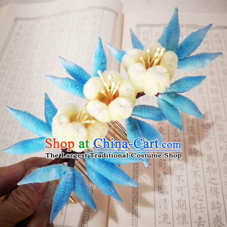 Chinese Ancient Princess Yellow Velvet Flowers Hairpins Hair Accessories Handmade Qing Dynasty Pear Blossom Hair Comb