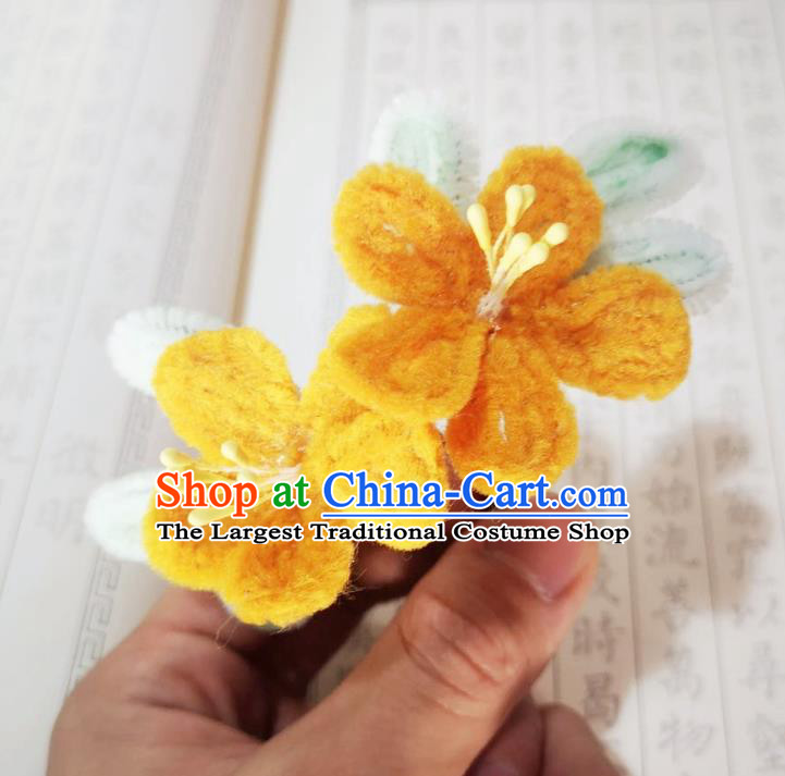 Chinese Ancient Princess Orange Velvet Flowers Hairpins Hair Accessories Handmade Qing Dynasty Plum Blossom Hair Stick