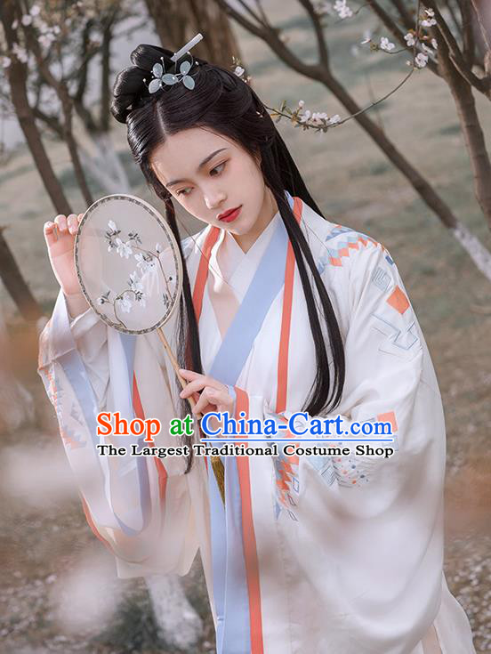 Chinese Ancient Jin Dynasty Princess Hanfu Apparels Traditional Costumes Court Lady Garment Cape Blouse and Skirt Full Set