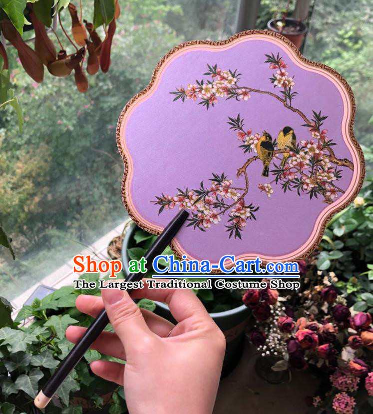 Chinese Classical Lilac Silk Palace Fan Ancient Palace Lady Fans Accessories Song Dynasty Princess Painting Begonia Fans