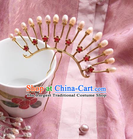 Chinese Ancient Princess Red Beads Hairpins Hair Accessories Handmade Tang Dynasty Pearls Hair Sticks