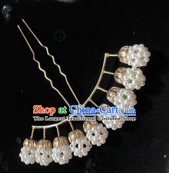 Chinese Ancient Court Empress Pearls Hairpins Hair Accessories Handmade Ming Dynasty Palace Hair Stick