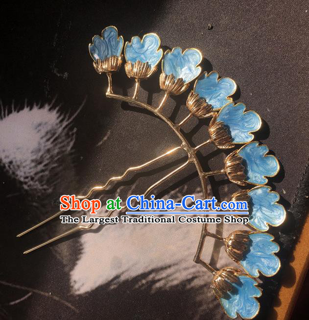 Chinese Ancient Court Empress Hairpins Hair Accessories Handmade Ming Dynasty Palace Blueing Hair Stick