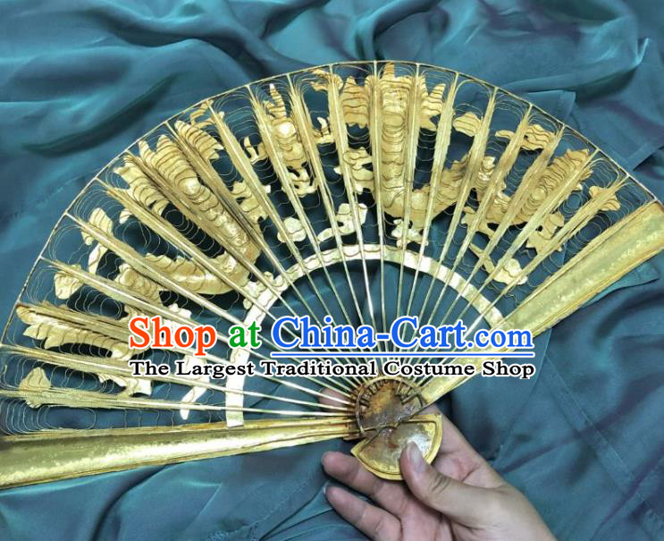 Chinese Classical Cloisonne Pierced Folding Fan Ancient Ming Dynasty Princess Brass Dragons Fans