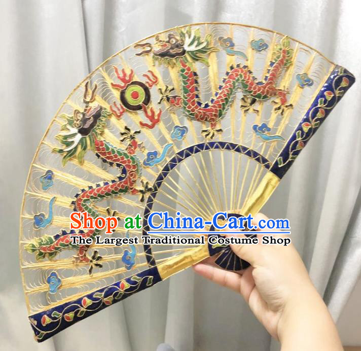 Chinese Classical Cloisonne Red Dragons Folding Fan Ancient Ming Dynasty Princess Brass Fans