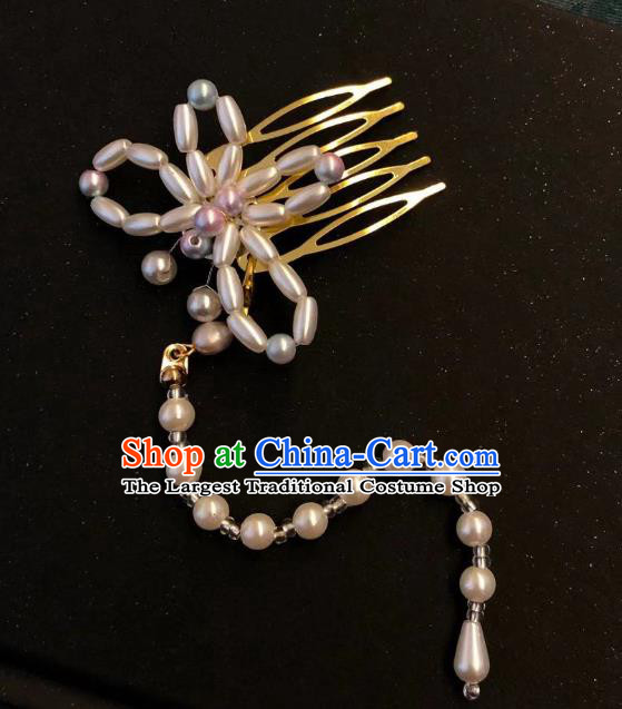 Chinese Ancient Palace Princess Hairpins Hair Accessories Handmade Ming Dynasty Court Pearls Butterfly Tassel Hair Comb