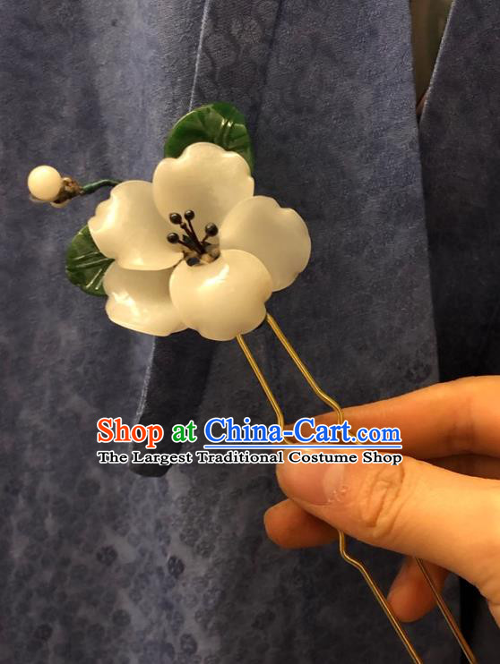 Chinese Ancient Palace Lady White Flower Hairpins Hair Accessories Handmade Plastic Camellia Hair Stick