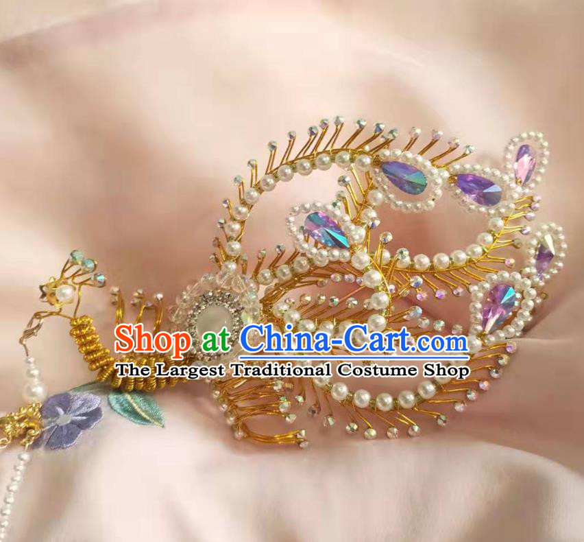 Chinese Ancient Imperial Empress Tassel Step Shake Hairpins Hair Accessories Handmade Ming Dynasty Court Golden Phoenix Hair Crown