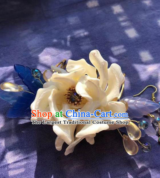 Chinese Ancient Princess White Peony Hairpins Hair Accessories Handmade Ming Dynasty Flower Hair Stick