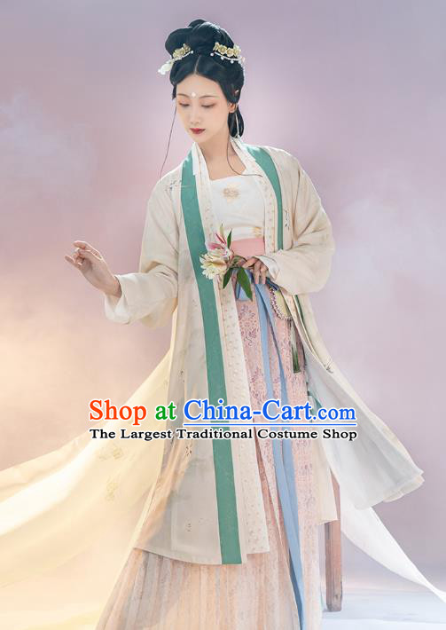 Chinese Ancient Noble Countess Hanfu Apparels Traditional Costumes Song Dynasty Palace Women BeiZi Top and Skirt Complete Set