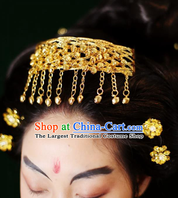 Chinese Ancient Empress Golden Bells Tassel Hairpins Hair Accessories Handmade Tang Dynasty Court Hair Stick