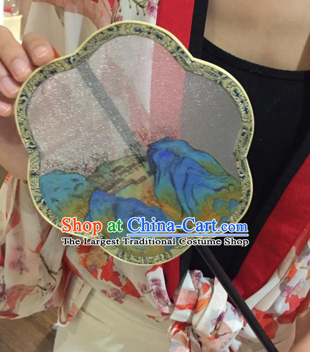 Chinese Classical Silk Fans Handmade Fan Ancient Ming Dynasty Princess Hanfu Landscape Painting Palace Fan