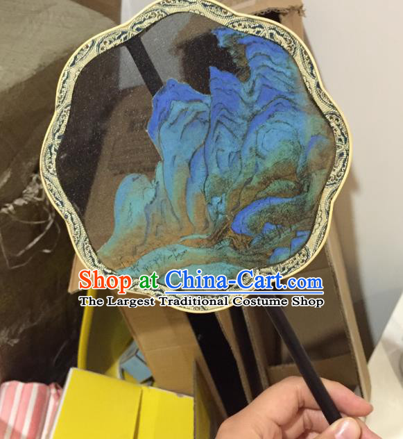 Chinese Classical Mountain View Painting Fans Handmade Fan Ancient Ming Dynasty Princess Hanfu Landscape Silk Palace Fan