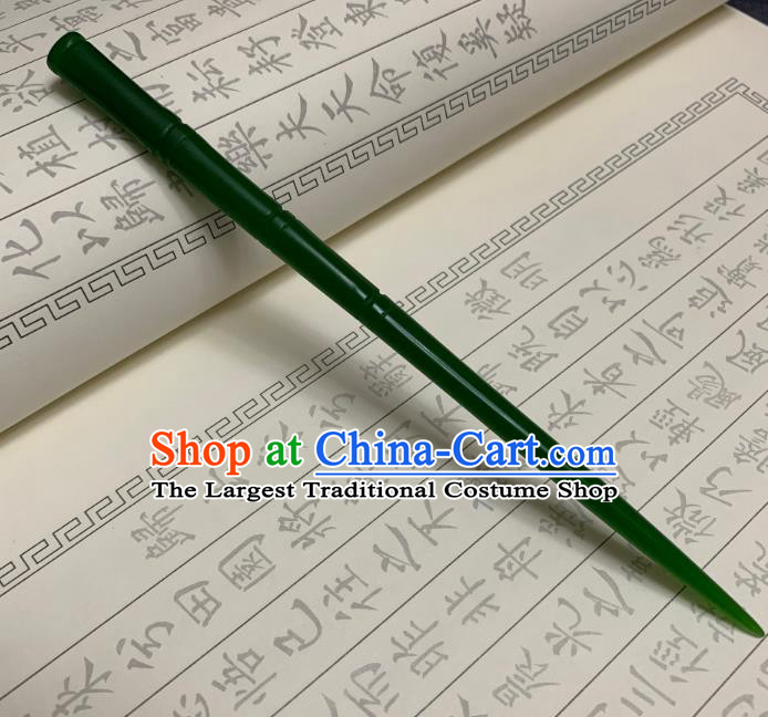 Chinese Ancient Empress Green Hairpins Hair Accessories Handmade Tang Dynasty Palace Carving Bamboo Hair Stick