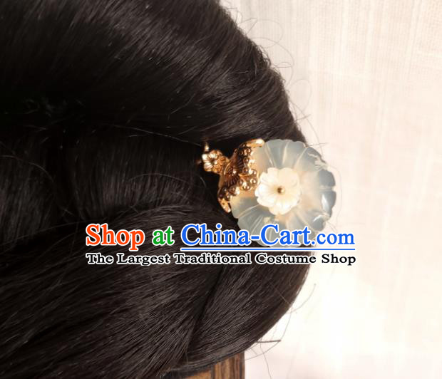 Chinese Ancient Royal Princess Shell Sakura Hairpins Hair Accessories Handmade Ming Dynasty Hanfu Jade Daisy Hair Stick