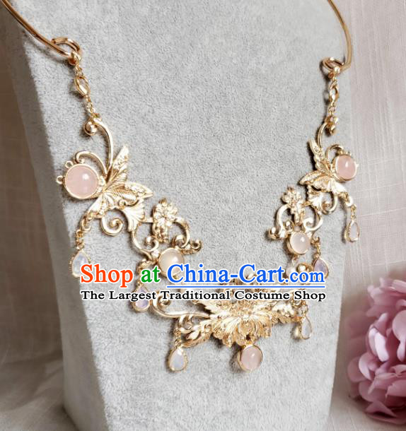 Chinese Handmade Golden Chrysanthemum Necklet Classical Jewelry Accessories Ancient Princess Hanfu Necklace Longevity Lock for Women