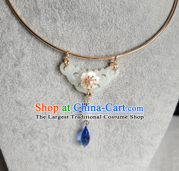 Chinese Handmade Ming Dynasty Blue Crystal Necklet Classical Jewelry Accessories Ancient Princess Hanfu Jade Necklace