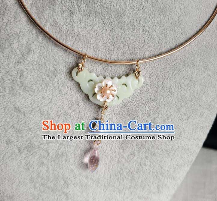 Chinese Handmade Ming Dynasty Pink Drop Necklet Classical Jewelry Accessories Ancient Princess Hanfu Jade Necklace