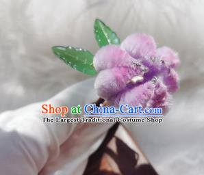 Chinese Ancient Qing Dynasty Purple Velvet Chrysanthemum Hair Stick Handmade Hair Accessories Hanfu Princess Hairpins