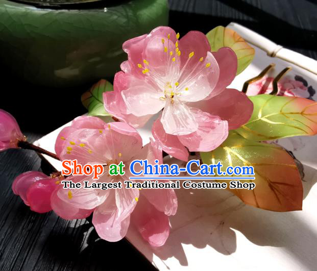 Chinese Classical Pink Begonia Hair Comb Handmade Hanfu Hair Accessories Ancient Song Dynasty Court Lady Flowers Hairpins