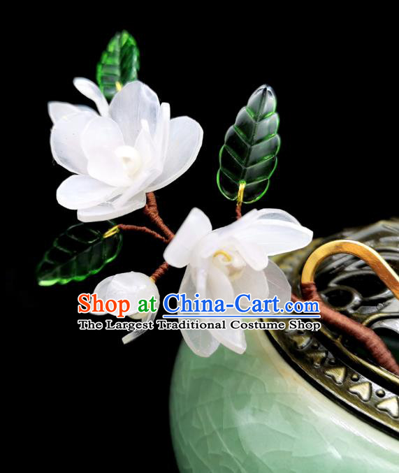 Chinese Classical White Flowers Hair Stick Handmade Hanfu Hair Accessories Ancient Song Dynasty Jasmine Hairpins