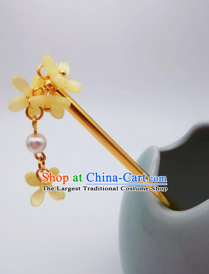 Chinese Classical Golden Hair Stick Handmade Hanfu Hair Accessories Ancient Song Dynasty Fragrans Tassel Hairpins