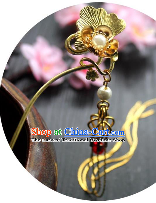 Chinese Classical Ginkgo Leaf Hair Stick Handmade Hanfu Hair Accessories Ancient Jin Dynasty Court Golden Tassel Hairpins