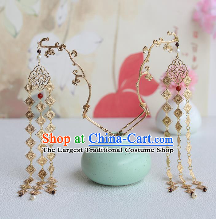 Chinese Classical Court Plum Blossom Hair Stick Handmade Hanfu Hair Accessories Ancient Song Dynasty Princess Golden Tassel Hairpins