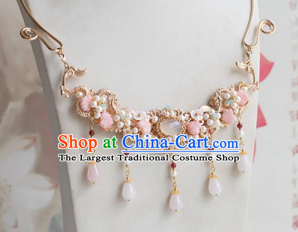 Chinese Handmade Pearls Necklet Classical Jewelry Accessories Ancient Ming Dynasty Princess Hanfu Golden Dragon Necklace for Women