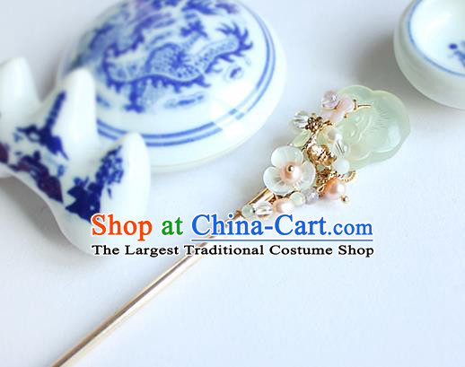 Chinese Classical Jade Golden Hair Stick Handmade Hanfu Hair Accessories Ancient Ming Dynasty Queen Hairpins