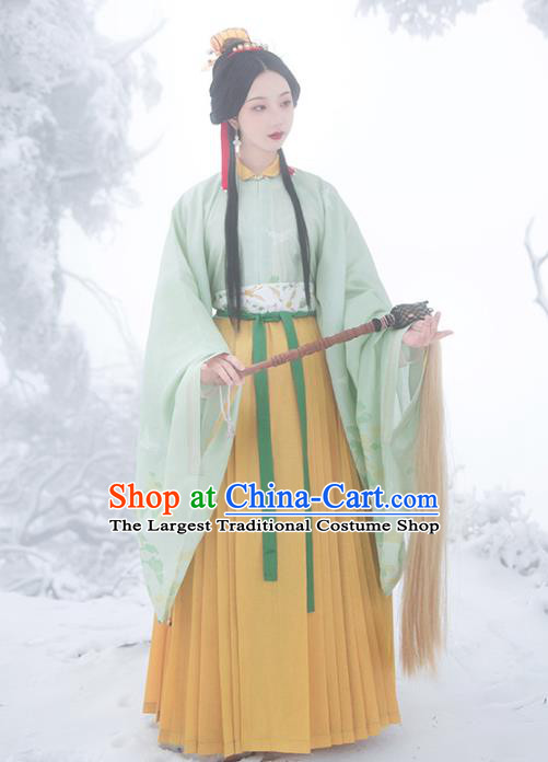 Chinese Ancient Ming Dynasty Taoist Nun Historical Costumes Traditional Green Blouse and Skirt Hanfu Apparels for Women