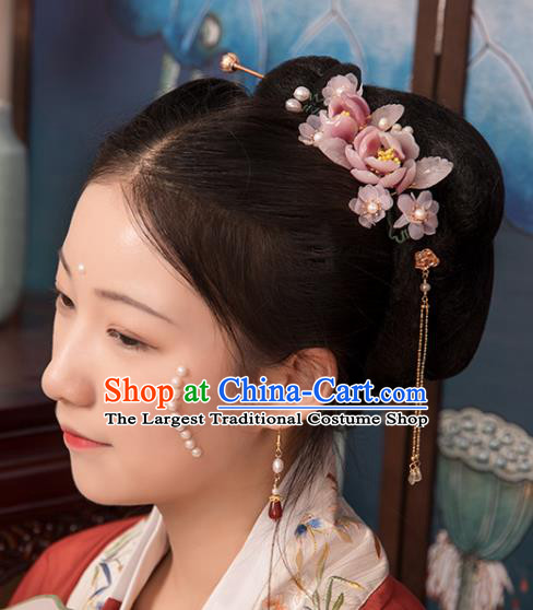 Chinese Classical Court Pink Flowers Hair Stick Handmade Hanfu Hair Accessories Ancient Song Dynasty Princess Hairpins