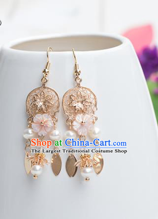 Chinese Handmade Golden Earrings Classical Ear Accessories Hanfu Ming Dynasty Princess Tassel Eardrop