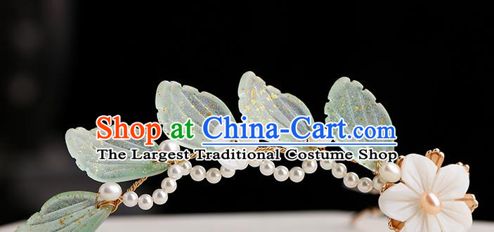 Chinese Classical Palace Green Leaf Hair Sticks Handmade Hanfu Hair Accessories Ancient Ming Dynasty Princess Hairpins