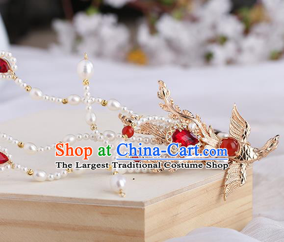 Chinese Classical Palace Phoenix Hair Sticks Handmade Hanfu Hair Accessories Ancient Ming Dynasty Princess Red Crystal Hairpins