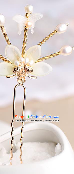 Chinese Classical Palace White Flower Hair Sticks Handmade Hanfu Hair Accessories Ancient Song Dynasty Princess Hairpins