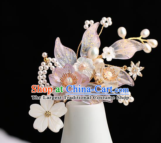 Chinese Classical Palace Lilac Plum Blossom Hair Sticks Handmade Hanfu Hair Accessories Ancient Song Dynasty Princess Shell Hairpins