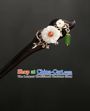 Chinese Classical Palace Jade Plum Tassel Hair Sticks Handmade Hanfu Hair Accessories Ancient Ming Dynasty Princess Ebony Hairpins